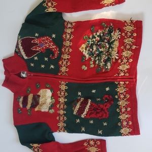 Vintage ramie cotton Christmas sweater cardigan, XL